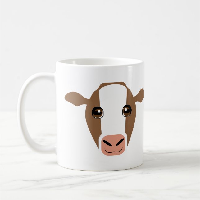 De Café Vaca castanha e branca na caneca (Esquerda)