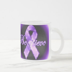 De Café Vidro Jateado Acredite a caneca roxa da consciência da fita