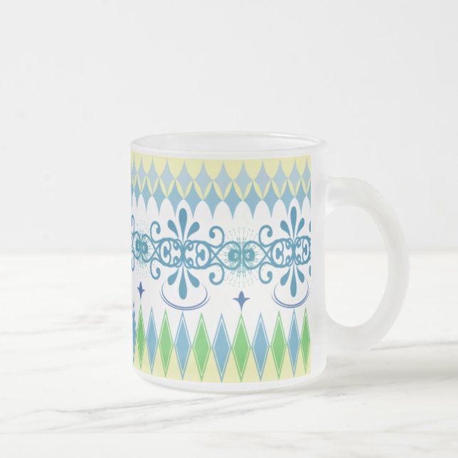 De Café Vidro Jateado Caneca azul étnica 02 (Direita)