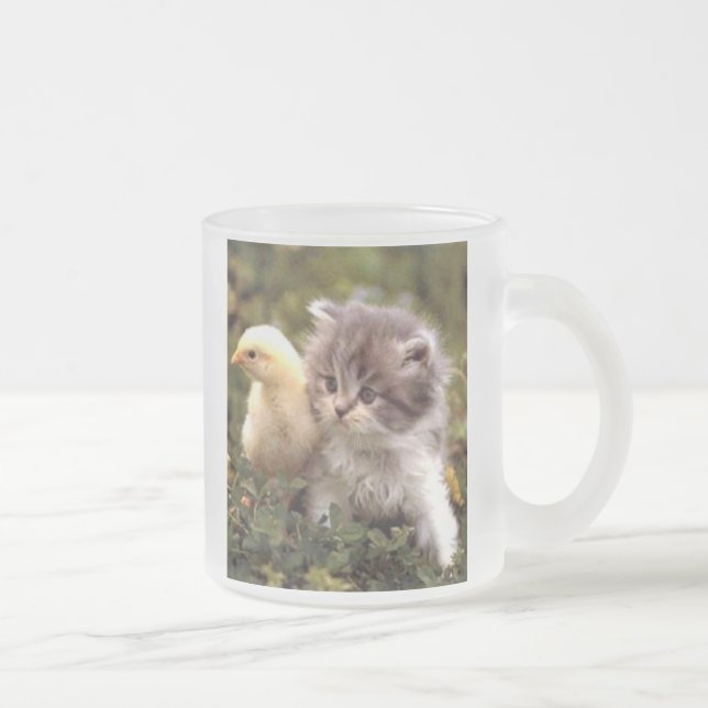 De Café Vidro Jateado Caneca do gatinho e do pintinho do bebê (Direita)