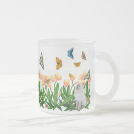 De Café Vidro Jateado Caneca dos gatos do jardim da borboleta do