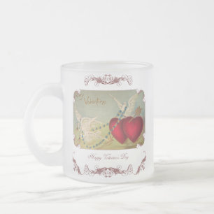 De Café Vidro Jateado Caneca Geada Dia dos Namorados Pombas e Corações