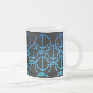 De Café Vidro Jateado Caneca gelado do motivo azul náutico da âncora