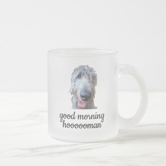 De Café Vidro Jateado Caneca Irish Wolfhound – Bom Dia Hoooooman (Direita)