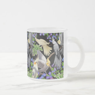 De Café Vidro Jateado Cockatiels e caneca dos miosótis