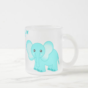 De Café Vidro Jateado Elefante bonito do bebê azul & caneca do fosco da
