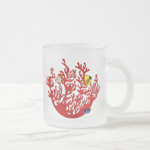 De Café Vidro Jateado Peixes e caneca da arte do Doodle do coral