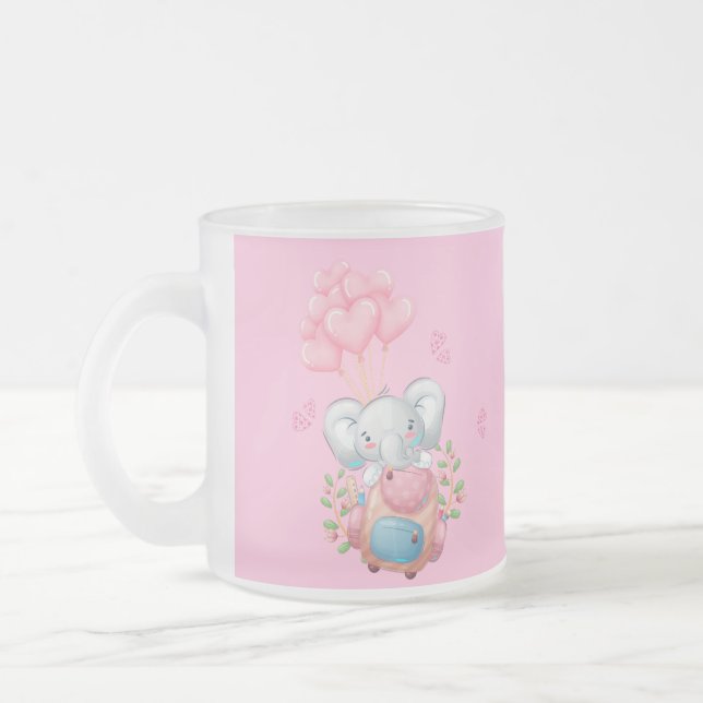 De Café Vidro Jateado Personalize | Caneca Elefante Rosa Fofa (Esquerda)
