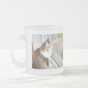 De Café Vidro Jateado Zorra o gato que olha para fora a caneca da janela