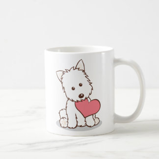 De Café Westie com a caneca da forma do coração