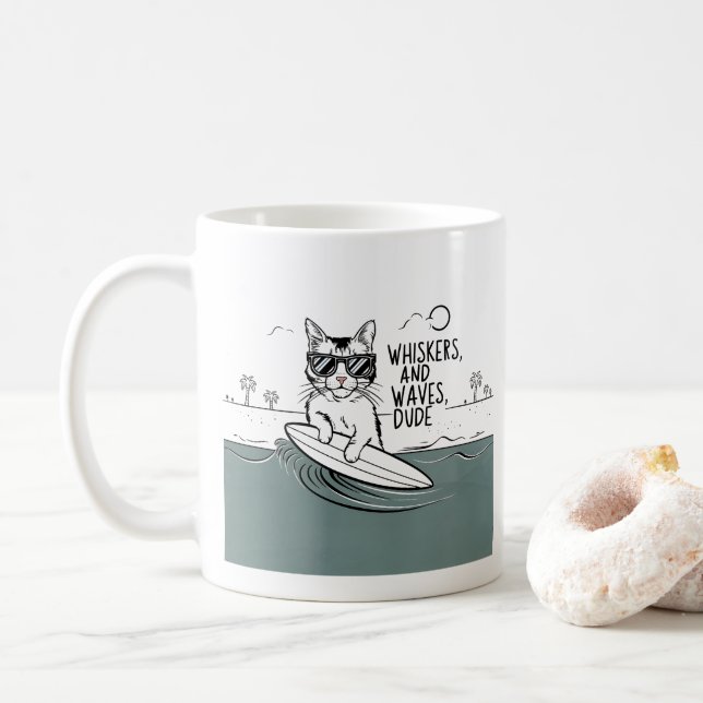 De Café Whiskers Quirky e waves cara caneca engraçada (Com Donut)