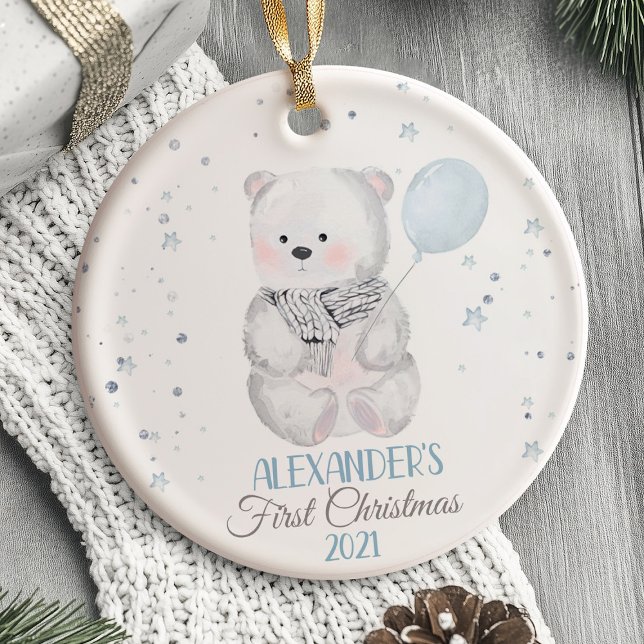 De Cerâmica A floresta do Ornamento do Bear Baby Primeiro Nata (Baby's First Christmas Ornament bear)