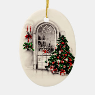 De Cerâmica A janela do natal vintage ilumina o ornamento