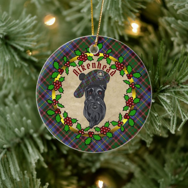 De Cerâmica Aikenhead Scottie Dog Christmas — ornamento cerâmi (Árvore)