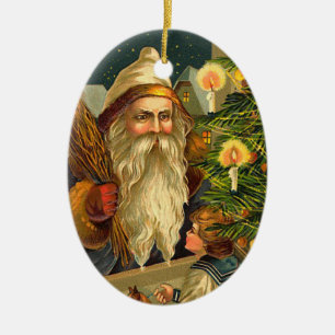 De Cerâmica Alemão Papai Noel em ornamento amarelos do casaco