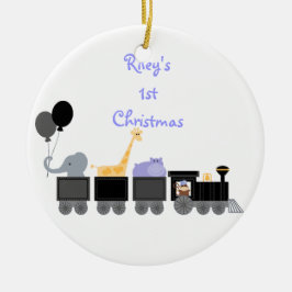 De Cerâmica Animais do bebê em um ornamento do trem