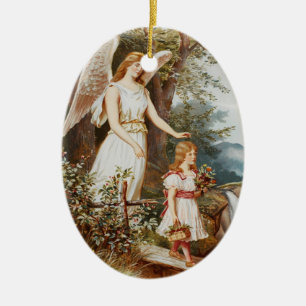 De Cerâmica Anjo-da-guarda que conduz um ornamento da criança