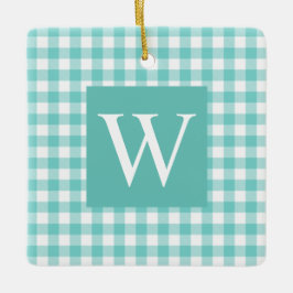 De Cerâmica Aqua Gingham Cheque Ornamento Cerâmico Inicial