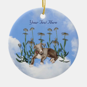 De Cerâmica Azul Greyhound Puppy Flores Cães Ornamento