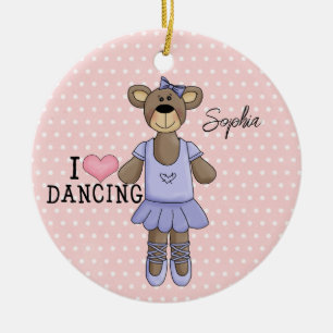 De Cerâmica Ballerina Bear (vestido roxo) Ornamento cerâmico