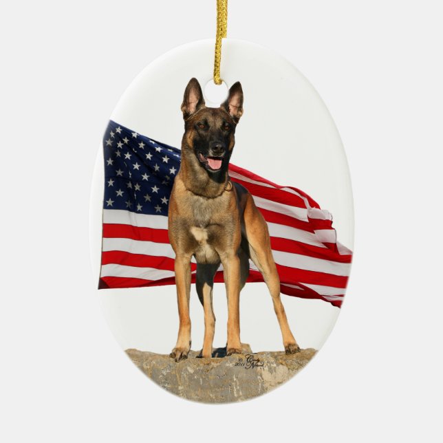 De Cerâmica Belga Malinois com ornamento da bandeira (Frente)