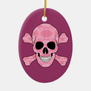De Cerâmica Camuflagem Rosa Caveira E Crossbones Ornamento Ova