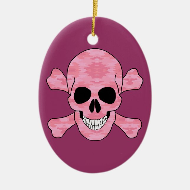 De Cerâmica Camuflagem Rosa Caveira E Crossbones Ornamento Ova (Frente)