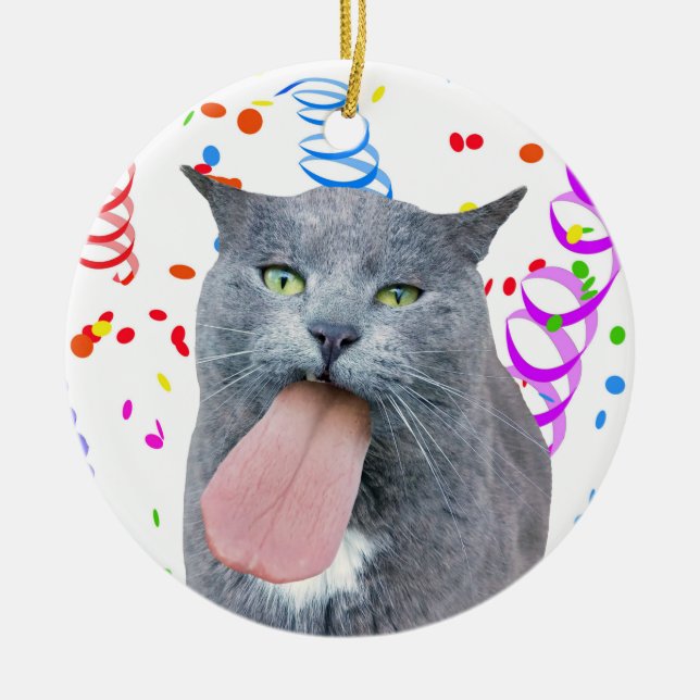 De Cerâmica Cat Pegou Sua Língua? Ornamento cerâmico (Frente)