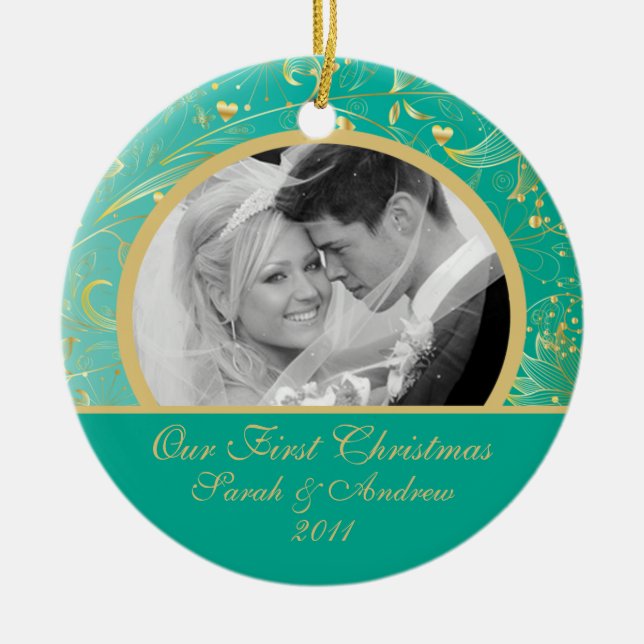 De Cerâmica Cerceta floral Dourado do primeiro ornamento da (Frente)