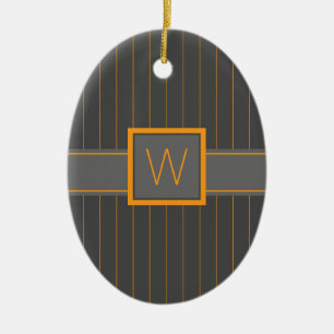 De Cerâmica Cinza com Ornamento Pinstripes Laranja