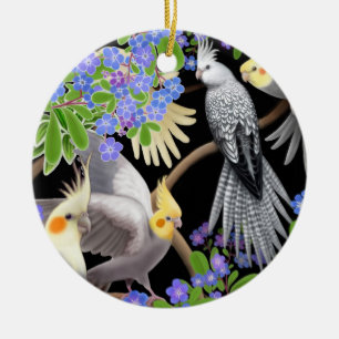 De Cerâmica Cockatiels no ornamento dos miosótis