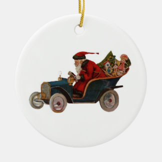 De Cerâmica Conduzindo o ornamento do papai noel