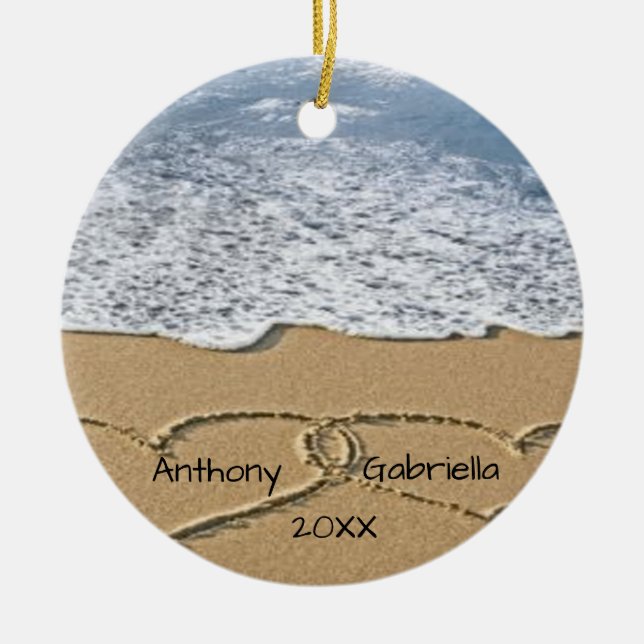 De Cerâmica Corações personalizados no ornamento da areia (Frente)