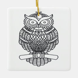 De Cerâmica Coruja (quadrado branco) - Ornamento cerâmico
