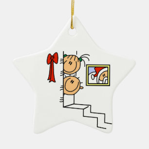 De Cerâmica Crianças com Figura Stick Esperando pelo Ornamento