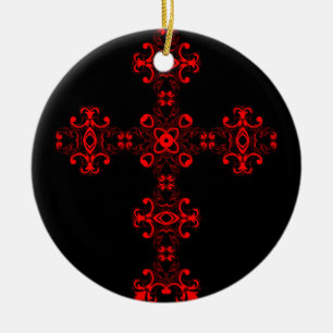 De Cerâmica Cruz Com Ornamento Vermelho Arte Decorativa Sagrad