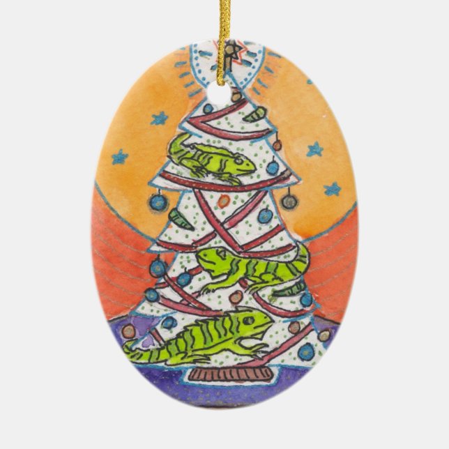 De Cerâmica Desejo da iguana você um ornamento do Feliz Natal (Frente)