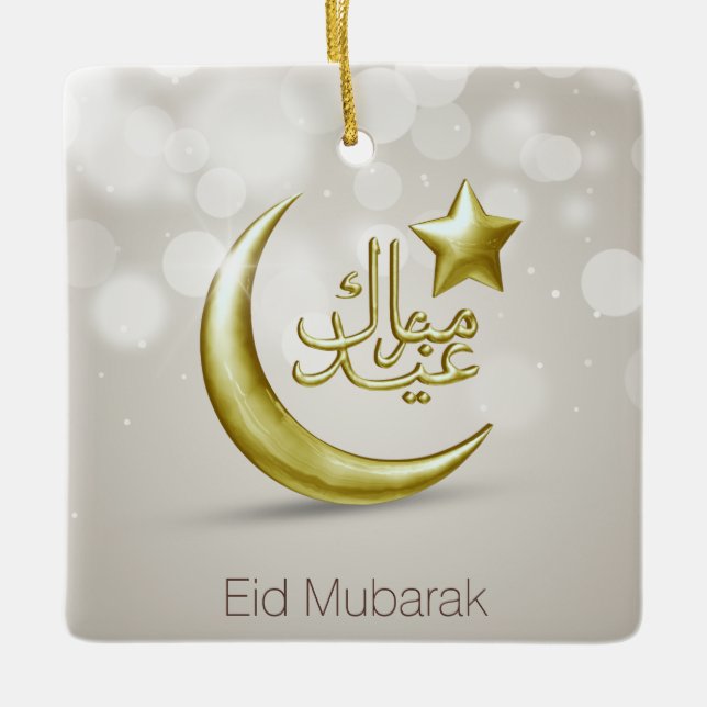 De Cerâmica Elegante Eid Mubarak Dourada Moon Star - Ornamento (Frente)