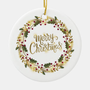 De Cerâmica Elegante Floral Feliz Natal   Ornamento