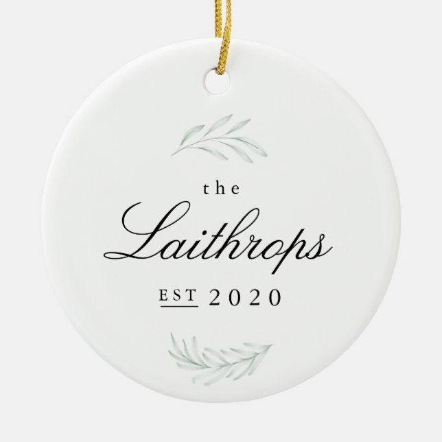 De Cerâmica Elegante Fronds Recém-casados Primeiro Ornamento d (Frente)