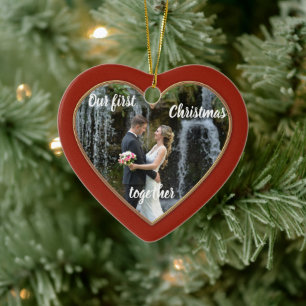 De Cerâmica Elegante Primeiro Natal Junto com Ornamento Fotogr