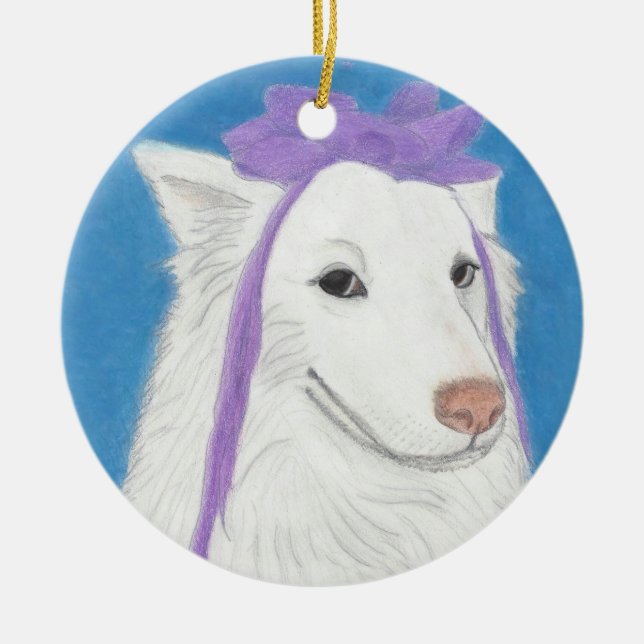 De Cerâmica Eskie paciente, um ornamento profundo dos cães (Frente)