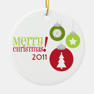 De Cerâmica Feliz Natal vermelho & ornamento verde das
