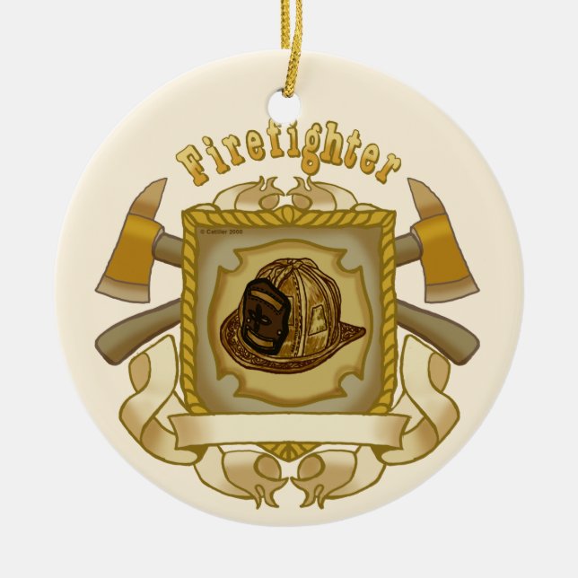 De Cerâmica FireFighter Ax Shield em volta do ornamento cerâmi (Frente)