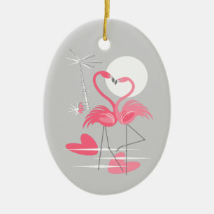 De Cerâmica Flamingo Love texto ornamento oval