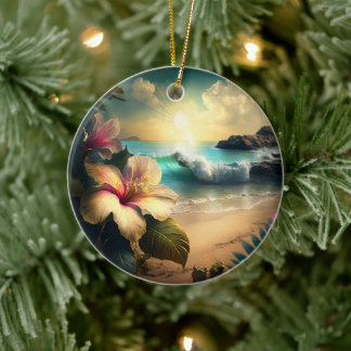 De Cerâmica Flores tropicais havaianas no Ornamento da Praia