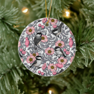De Cerâmica Galinhas no ornamento cerâmico rosa selvagem