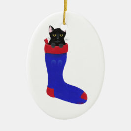 De Cerâmica Gato preto no ornamento da meia do Natal