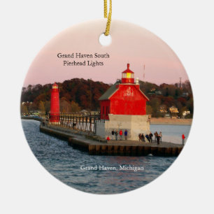 De Cerâmica Grand Haven South Pierhead Lights S Ornamento