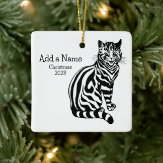 De Cerâmica Ilustração B&W & Texto 2 ・ Louis Wain ・ Ornamento